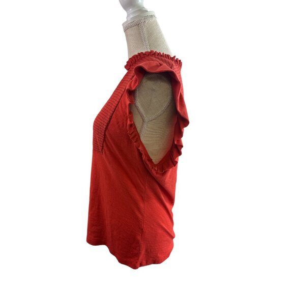 NATION LTD Habiba Fancy Tee Rouge Size XL Smocking Ruffles Pima Cotton - Picture 3 of 14